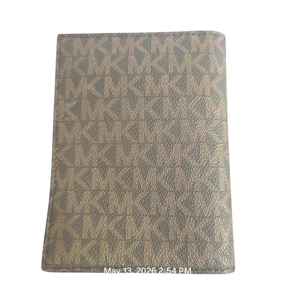 Michael Kors MK Passport Holder Wallet Brown Logo PVC Travel Organizer